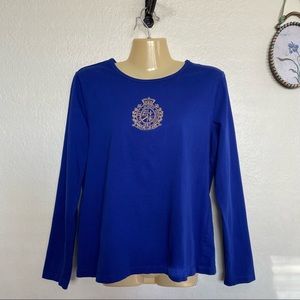 Lauren Ralph Lauren Royal Blue Gold Crest Top